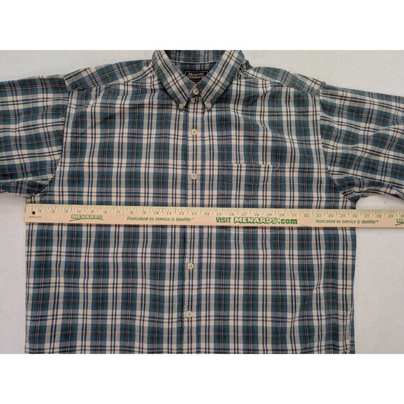 North Country Men's Shirt Size L Blue Beige Plaid Short Sleeve Button-Up - Picture 10 of 16